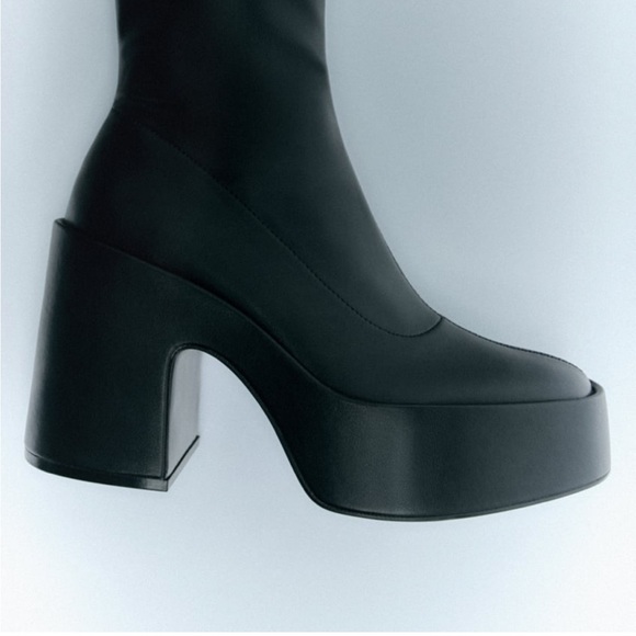 Zara NWT black platform boots Sz 8 - Picture 3 of 9